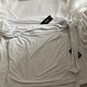 Express White One-Shoulder Tie Detail Top